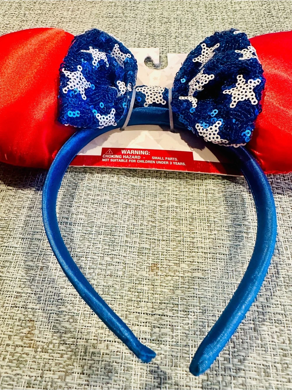 Disney Minnie Mouse Red, White, Blue Sequins Stars Patriotic Headband Ears - NEW